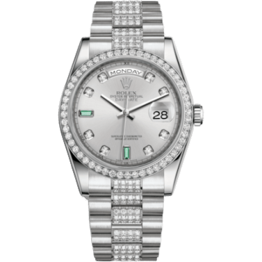 Rolex Day-Date 36 Platinum Diamonds / President Diamonds / Silver Diamond Emerald 118346-0083