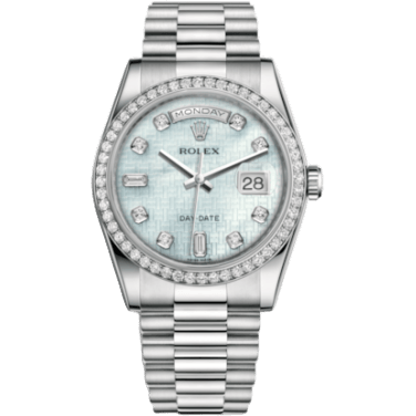 Rolex Day-Date 36 Platinum Diamonds / President Diamonds / Oxford MOP 118346-0088