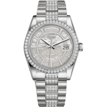 Rolex Day-Date 36 Platinum Diamonds / President Diamonds / White Carousel 118346-0091