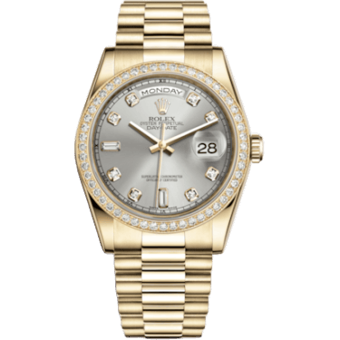 Rolex Day-Date 36 Yellow Gold Diamonds / President / Silver Diamonds 118348-0008