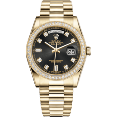 Rolex Day-Date 36 Yellow Gold Diamonds / President / Black Diamonds 118348-0024