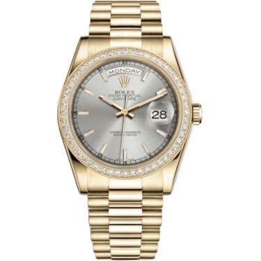 Rolex Day-Date 36 Yellow Gold Diamonds / President / Silver 118348-0036