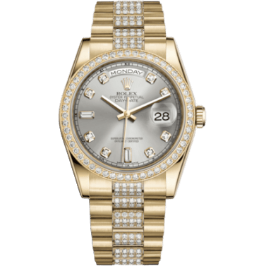 Rolex Day-Date 36 Yellow Gold Diamonds / President Diamond / Silver Diamond 118348-0039