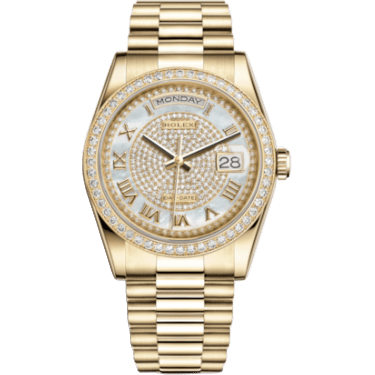 Rolex Day-Date 36 Yellow Gold Diamonds / President Diamond / Paved Roman 118348-0040