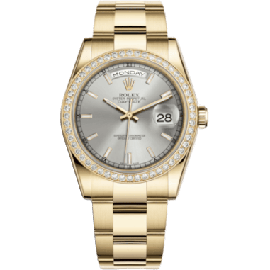 Rolex Day-Date 36 Yellow Gold Diamonds / Oyster / Silver 118348-0046