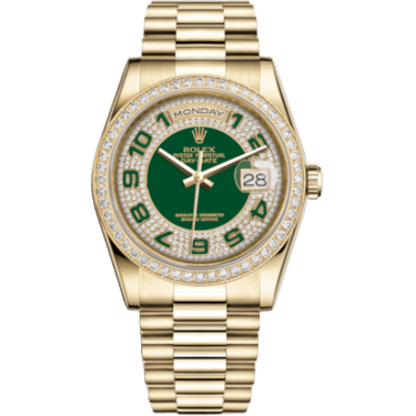 Rolex Day-Date 36 Yellow Gold Diamonds / President / Green Arabic 118348-0054