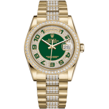 Rolex Day-Date 36 Yellow Gold Diamonds / President Diamonds / Green Paved 118348-0056