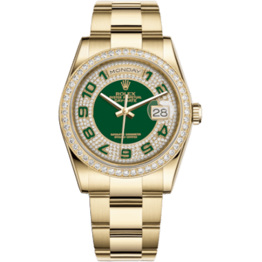 Rolex Day-Date 36 Yellow Gold Diamonds / Oyster / Green Paved 118348-0059