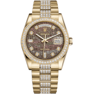 Rolex Day-Date 36 Yellow Gold Diamonds / President / Black MOP Computer 118348-0066