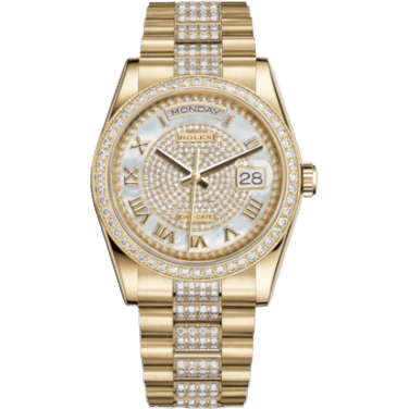 Rolex Day-Date 36 Yellow Gold Diamonds / President Diamond / Paved Roman 118348-0076
