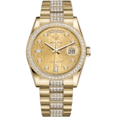 Rolex Day-Date 36 Yellow Gold Diamonds / President Diamonds / Champagne Computer 118348-0089