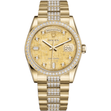 Rolex Day-Date 36 Yellow Gold Diamonds / President Diamonds / Champagne MOP Computer 118348-0090