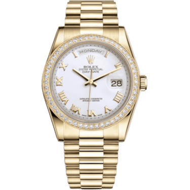 Rolex Day-Date 36 Yellow Gold Diamonds / President / White Roman 118348-0093