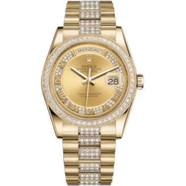 Rolex Day-Date 36 Yellow Gold Diamonds / President Diamonds / Champagne Roman 118348-0132