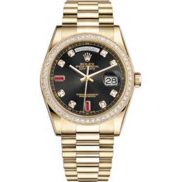 Rolex Day-Date 36 Yellow Gold Diamonds / President / Black Diamonds Rubies 118348-0148