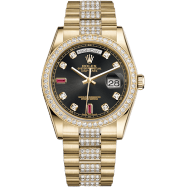 Rolex Day-Date 36 Yellow Gold Diamonds / President Diamonds / Black Diamonds Rubies 118348-0149