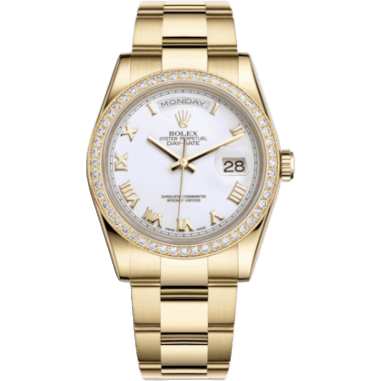 Rolex Day-Date 36 Yellow Gold Diamonds / Oyster / White Roman 118348-0150