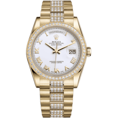 Rolex Day-Date 36 Yellow Gold Diamonds / President Diamonds / White Roman 118348-0151