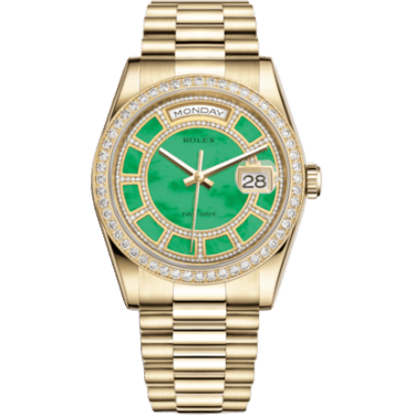 Rolex Day-Date 36 Yellow Gold Diamonds / President / Green Jade Carousel 118348-0180