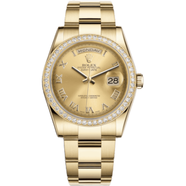 Rolex Day-Date 36 Yellow Gold Diamonds / Oyster / Champagne Roman 118348-0194