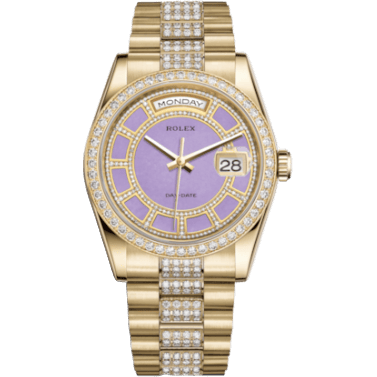 Rolex Day-Date 36 Yellow Gold Diamonds / President Diamonds / Lavender Jade Carousel 118348-0195