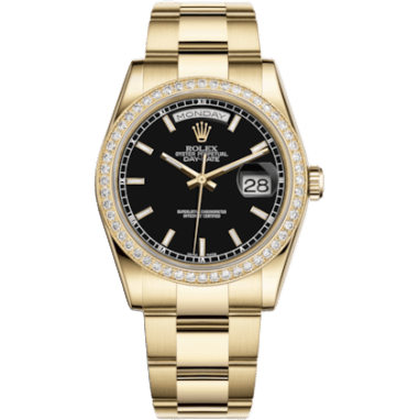 Rolex Day-Date 36 Yellow Gold Diamonds / Oyster / Black 118348-0208
