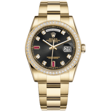 Rolex Day-Date 36 Yellow Gold Diamonds / Oyster / Black Diamonds Rubies 118348-0209