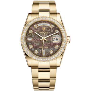 Rolex Day-Date 36 Yellow Gold Diamonds / Oyster / Black MOP Computer 118348-0224