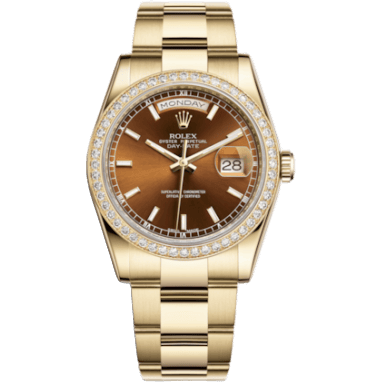 Rolex Day-Date 36 Yellow Gold Diamonds / Oyster / Cognac 118348-0227