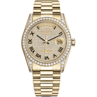 Rolex Day-Date 36 Yellow Gold Diamonds / President / Paved Roman 118388-0043