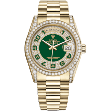 Rolex Day-Date 36 Yellow Gold Diamonds / President / Green Paved 118388-0053