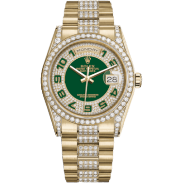 Rolex Day-Date 36 Yellow Gold Diamonds / President Diamonds / Green Paved 118388-0055