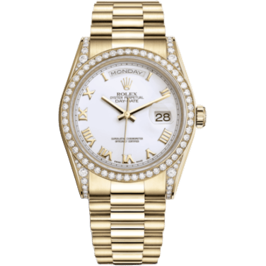 Rolex Day-Date 36 Yellow Gold Diamonds / President / White Roman 118388-0082