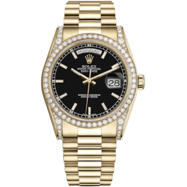 Rolex Day-Date 36 Yellow Gold Diamonds / President / Black 118388-0120