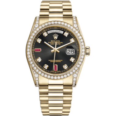 Rolex Day-Date 36 Yellow Gold Diamonds / President / Black Diamonds Rubies 118388-0124