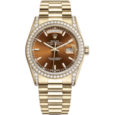 Rolex Day-Date 36 Yellow Gold Diamonds / President / Cognac 118388-0133