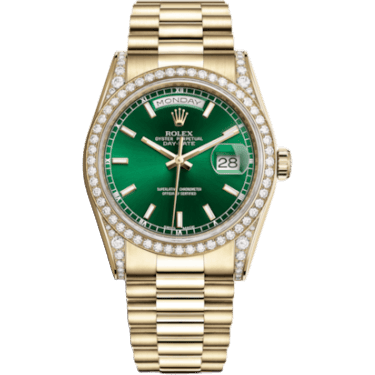 Rolex Day-Date 36 Yellow Gold Diamonds / President / Green 118388-0134
