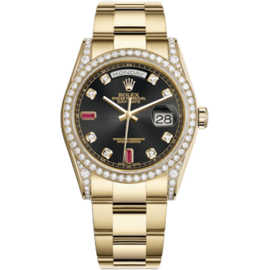 Rolex Day-Date 36 Yellow Gold Diamonds / Oyster / Black Diamonds Rubies 118388-0136