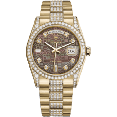 Rolex Day-Date 36 Yellow Gold Diamonds / President Diamonds / Black MOP Computer 118388-0147