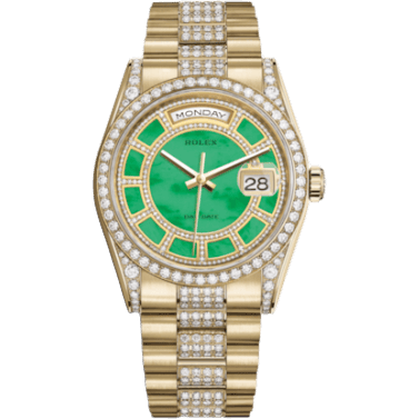 Rolex Day-Date 36 Yellow Gold Diamonds / President Diamonds / Green Jade Carousel 118388-0159