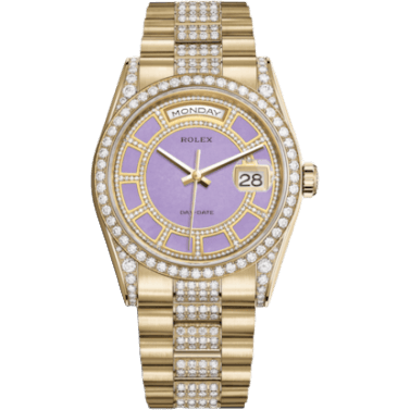Rolex Day-Date 36 Yellow Gold Diamonds / President Diamonds / Lavender Jade Carousel 118388-0160