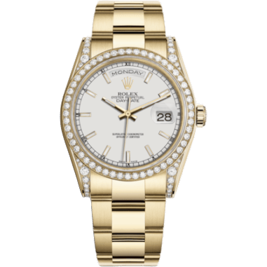 Rolex Day-Date 36 Yellow Gold Diamonds / Oyster / White 118388-0187