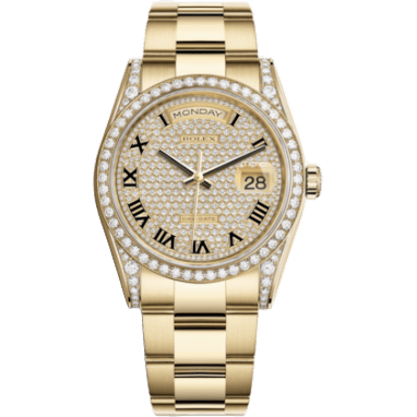 Rolex Day-Date 36 Yellow Gold Fluted / Oyster / Paved 118388-0192