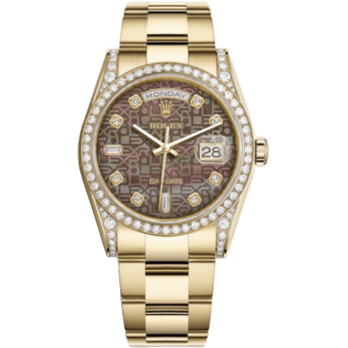 Rolex Day-Date 36 Yellow Gold Diamonds / Oyster / Black MOP Computer 118388-0193