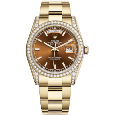 Rolex Day-Date 36 Yellow Gold Diamonds / Oyster / Cognac 118388-0194