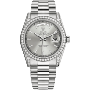 Rolex Day-Date 36 White Gold Diamonds / President / Silver 118389-0058