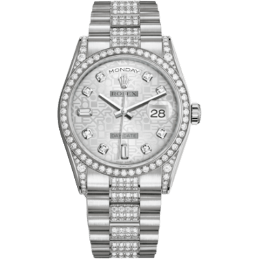 Rolex Day-Date 36 White Gold Diamonds / President Diamond / Silver Computer 118389-0071