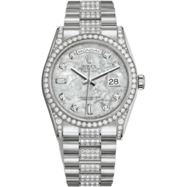 Rolex Day-Date 36 White Gold Diamonds / President Diamond / MOP 118389-0074