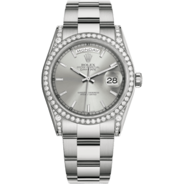 Rolex Day-Date 36 White Gold Diamonds / Oyster / Silver 118389-0076