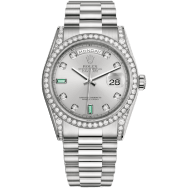 Rolex Day-Date 36 White Gold Diamonds / President / Silver Diamonds Emeralds 118389-0078